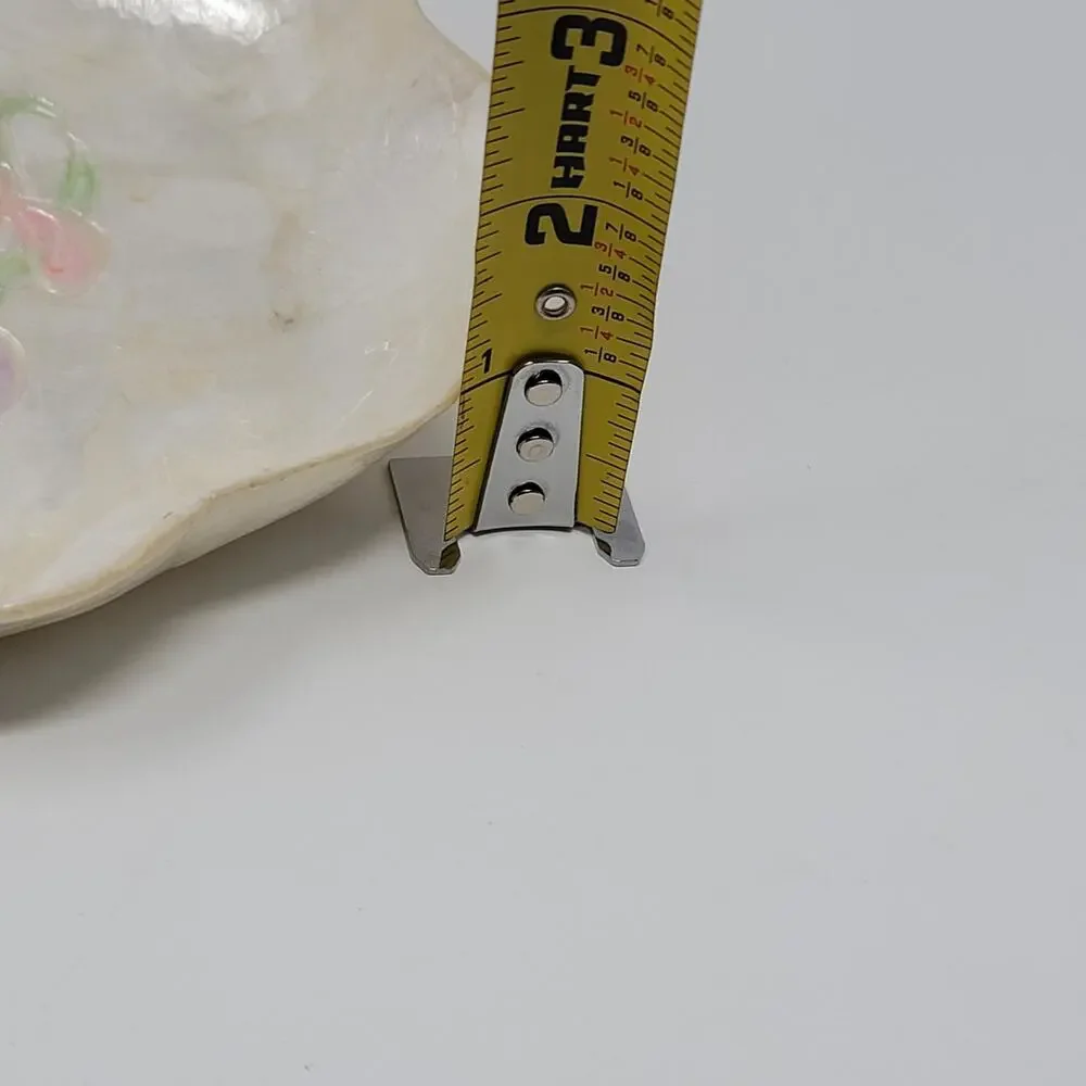 Vintage Capiz Shell Trinket Box Tray Floral Orchid Inlay Scalloped Edge SM CHIP